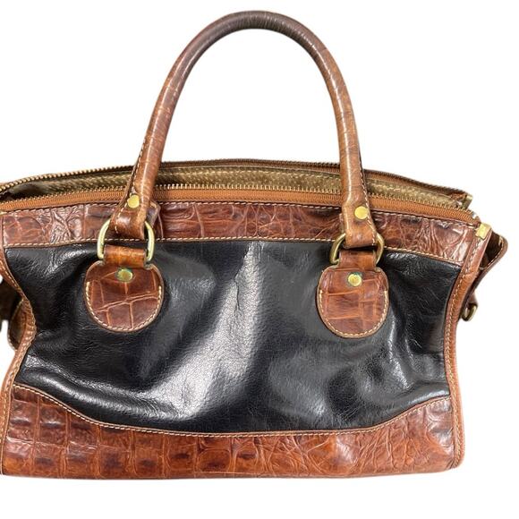 Brahmin Tuscan Black/Brown Croc Embossed Leather Handbag Crossbody Strap Vintage - Picture 3 of 15